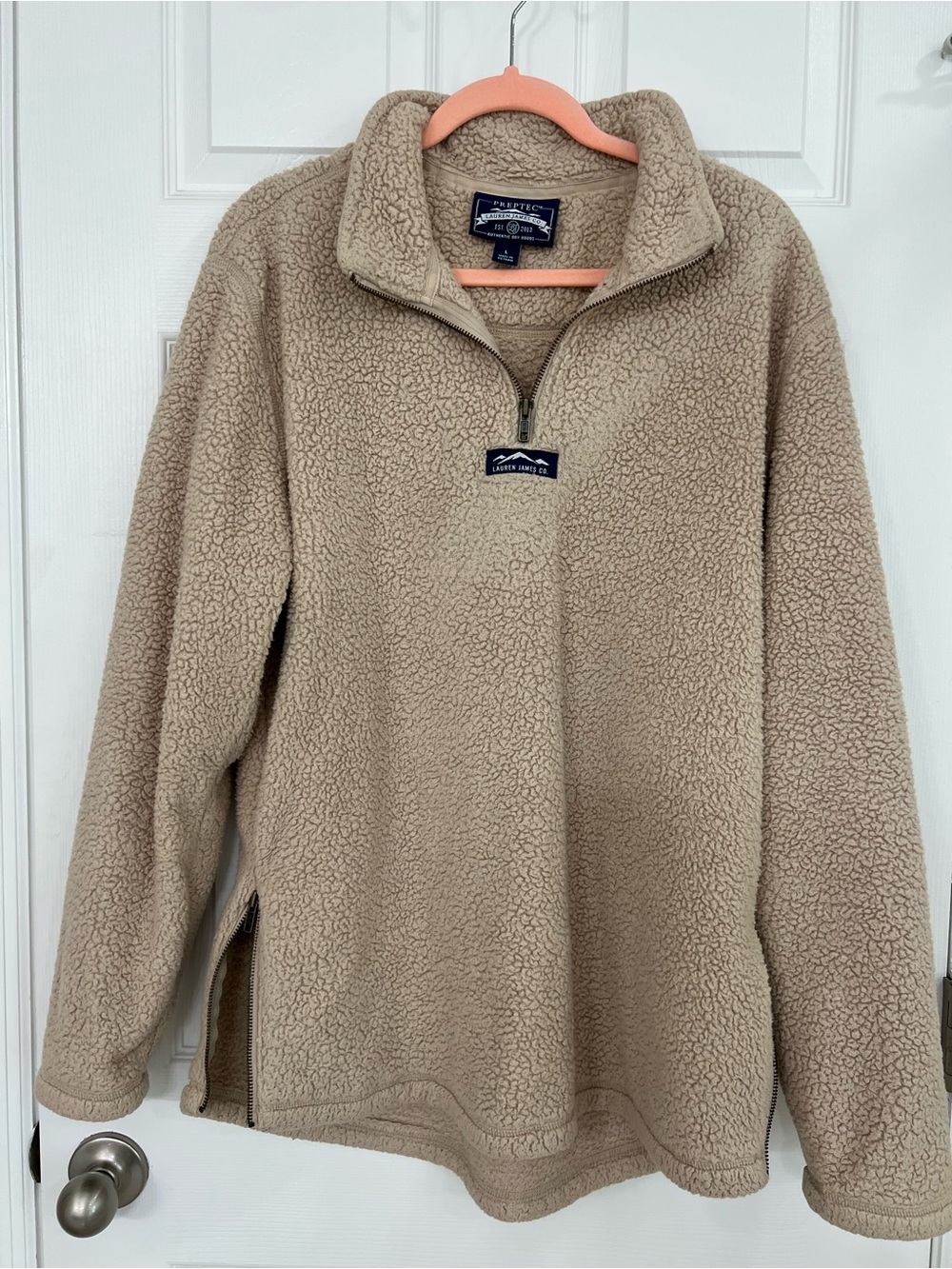 Lauren James Beige Sherpa Half-Zip Pullover